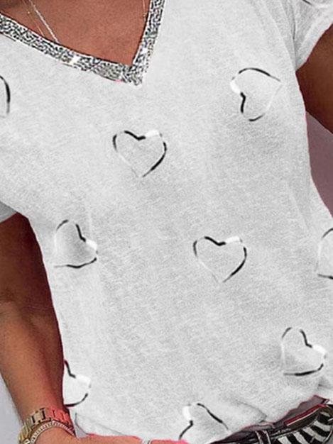 Love Print V-neck Off The Shoulder T-shirt - T-Shirts - INS | Online Fashion Free Shipping Clothing, Dresses, Tops, Shoes - 04/06/2021 - Category_T-Shirts - Color_Blue