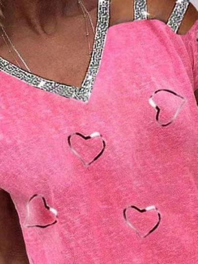 Love Print V-neck Off The Shoulder T-shirt - T-Shirts - INS | Online Fashion Free Shipping Clothing, Dresses, Tops, Shoes - 04/06/2021 - Category_T-Shirts - Color_Blue