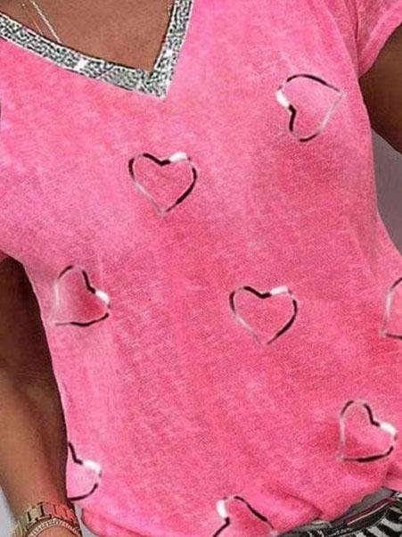 Love Print V-neck Off The Shoulder T-shirt - T-Shirts - INS | Online Fashion Free Shipping Clothing, Dresses, Tops, Shoes - 04/06/2021 - Category_T-Shirts - Color_Blue