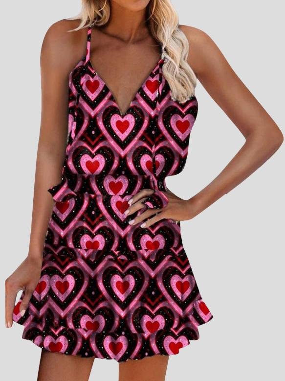 Love Printed V-Neck Sleeveless Sling Wide Loose Dress - Mini Dresses - INS | Online Fashion Free Shipping Clothing, Dresses, Tops, Shoes - 20-30 - 25/06/2021 - Category_Mini Dresses