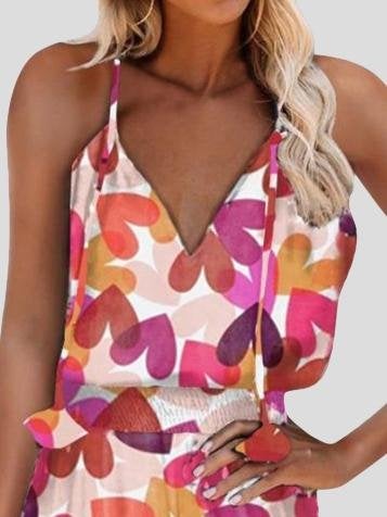 Love Printed V-Neck Sleeveless Sling Wide Loose Dress - Mini Dresses - INS | Online Fashion Free Shipping Clothing, Dresses, Tops, Shoes - 20-30 - 25/06/2021 - Category_Mini Dresses