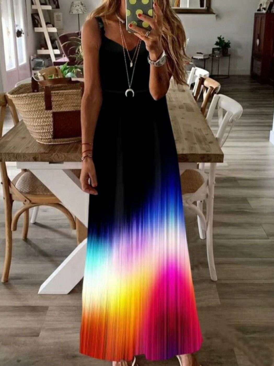 Luminous Print V-Neck Sleeveless Casual Dress - Maxi Dresses - INS | Online Fashion Free Shipping Clothing, Dresses, Tops, Shoes - 05/07/2021 - 10-20 - Category_Maxi Dresses