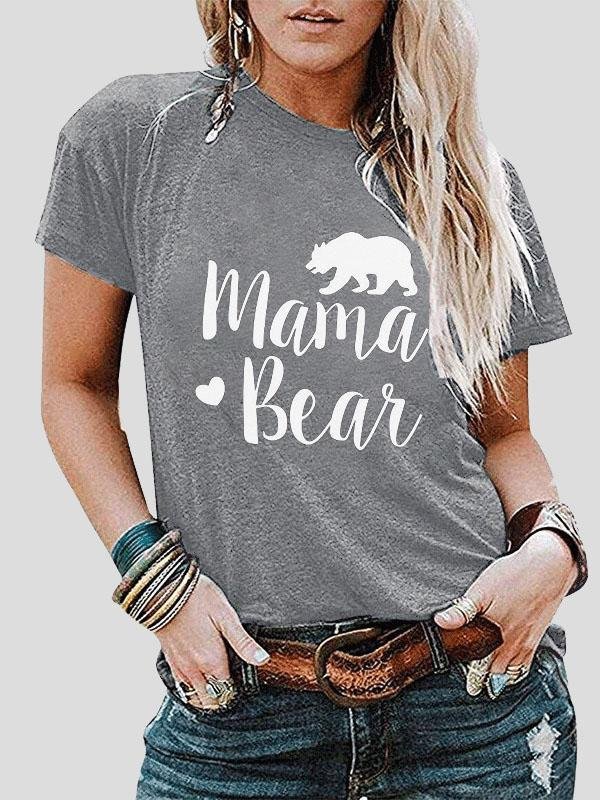 Mama Bear Print Short-sleeved T-shirt - T-shirts - INS | Online Fashion Free Shipping Clothing, Dresses, Tops, Shoes - 10-20 - 22/07/2021 - color-black