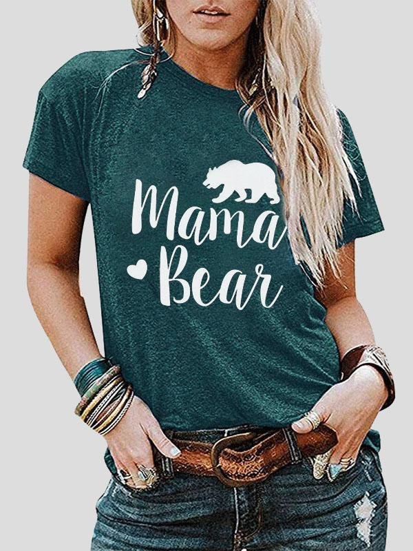 Mama Bear Print Short-sleeved T-shirt - T-shirts - INS | Online Fashion Free Shipping Clothing, Dresses, Tops, Shoes - 10-20 - 22/07/2021 - color-black