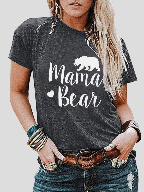 Mama Bear Print Short-sleeved T-shirt - T-shirts - INS | Online Fashion Free Shipping Clothing, Dresses, Tops, Shoes - 10-20 - 22/07/2021 - color-black