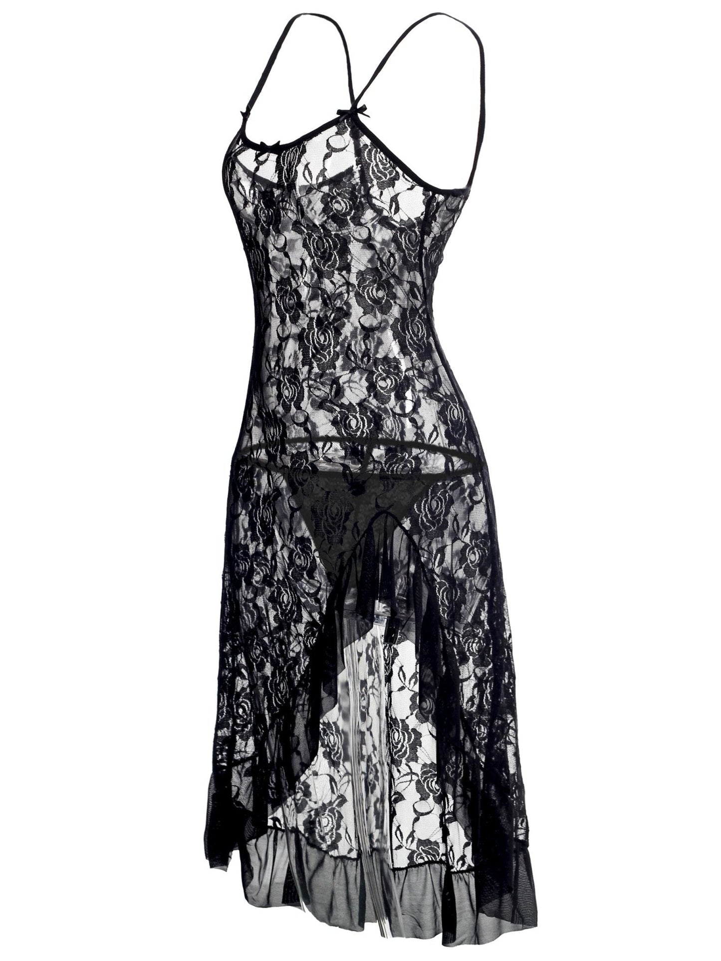 Mesh Lace Rose Flower Lingeries Dress - Lingeries - INS | Online Fashion Free Shipping Clothing, Dresses, Tops, Shoes - 07/06/2021 - Category_ Lingeries - Color_Black