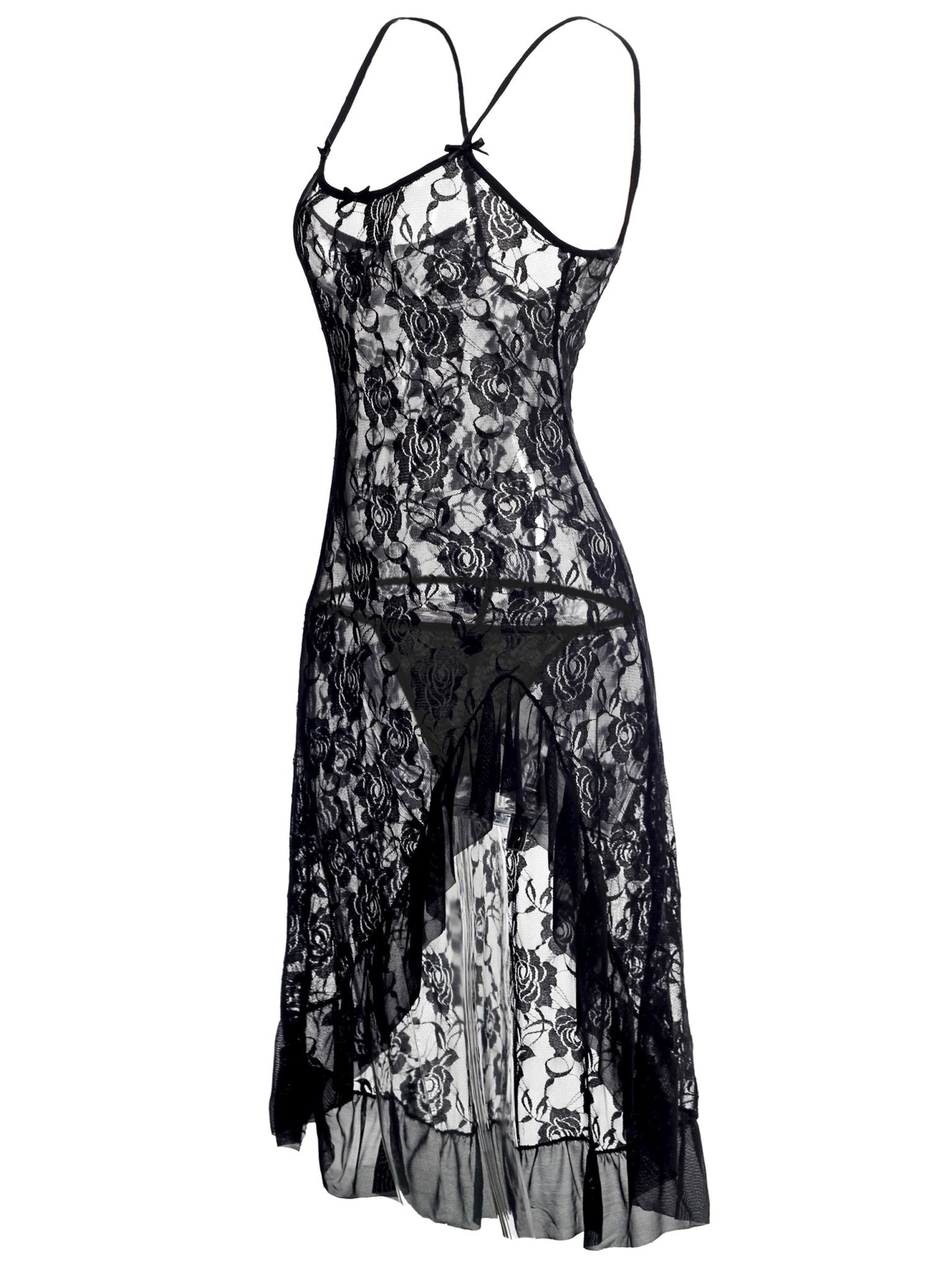 Mesh Lace Rose Flower Lingeries Dress - Lingeries - INS | Online Fashion Free Shipping Clothing, Dresses, Tops, Shoes - 07/06/2021 - Category_ Lingeries - Color_Black