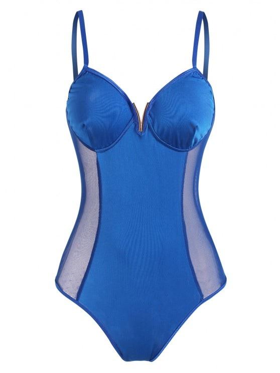 Mesh Panel V-wired Snap Crotch Bodysuit - INS | Online Fashion Free Shipping Clothing, Dresses, Tops, Shoes