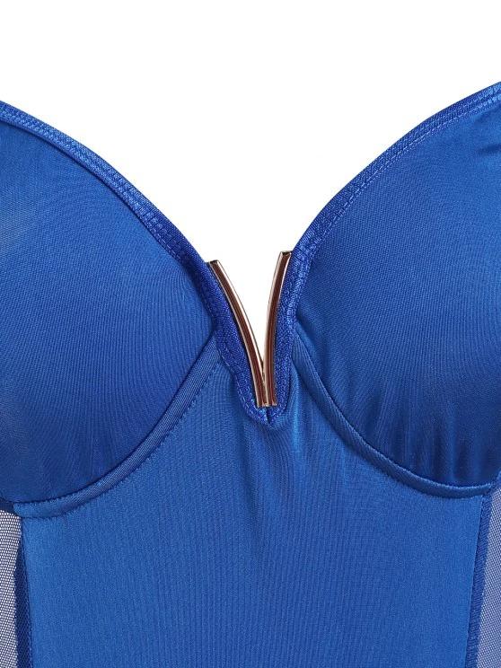 Mesh Panel V-wired Snap Crotch Bodysuit - INS | Online Fashion Free Shipping Clothing, Dresses, Tops, Shoes