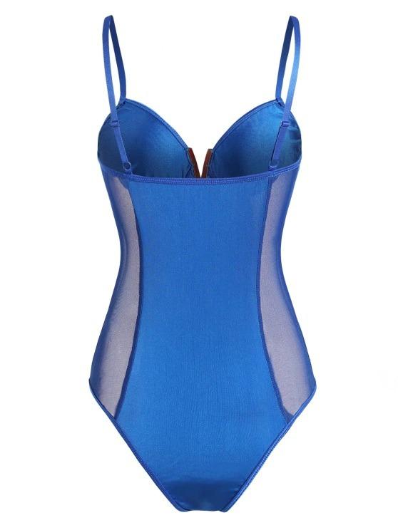 Mesh Panel V-wired Snap Crotch Bodysuit - INS | Online Fashion Free Shipping Clothing, Dresses, Tops, Shoes