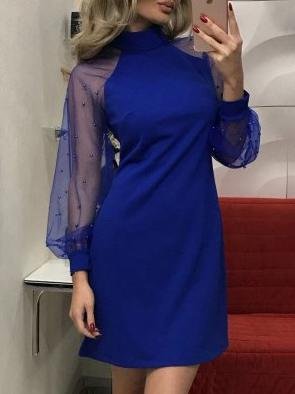 Mesh Pearl Long Sleeve Slim Mini Dress - Mini Dresses - INS | Online Fashion Free Shipping Clothing, Dresses, Tops, Shoes - 06/07/2021 - 10-20 - color-black