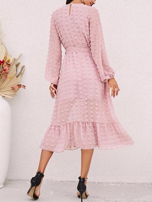 Mesh Round Neck Long Puff Sleeve Solid Color Dress - Dresses - INS | Online Fashion Free Shipping Clothing, Dresses, Tops, Shoes - 18/03/2021 - Color_Pink - Dress