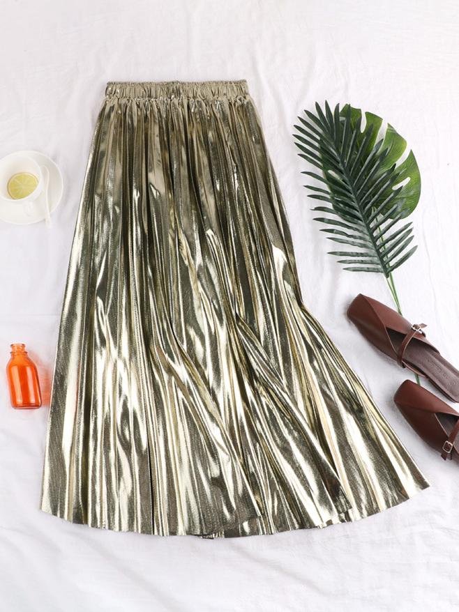 Metallic Reflective Fabric Midi Pleated Skirt - Skirt - INS | Online Fashion Free Shipping Clothing, Dresses, Tops, Shoes - 15/03/2021 - Black - Color_Black