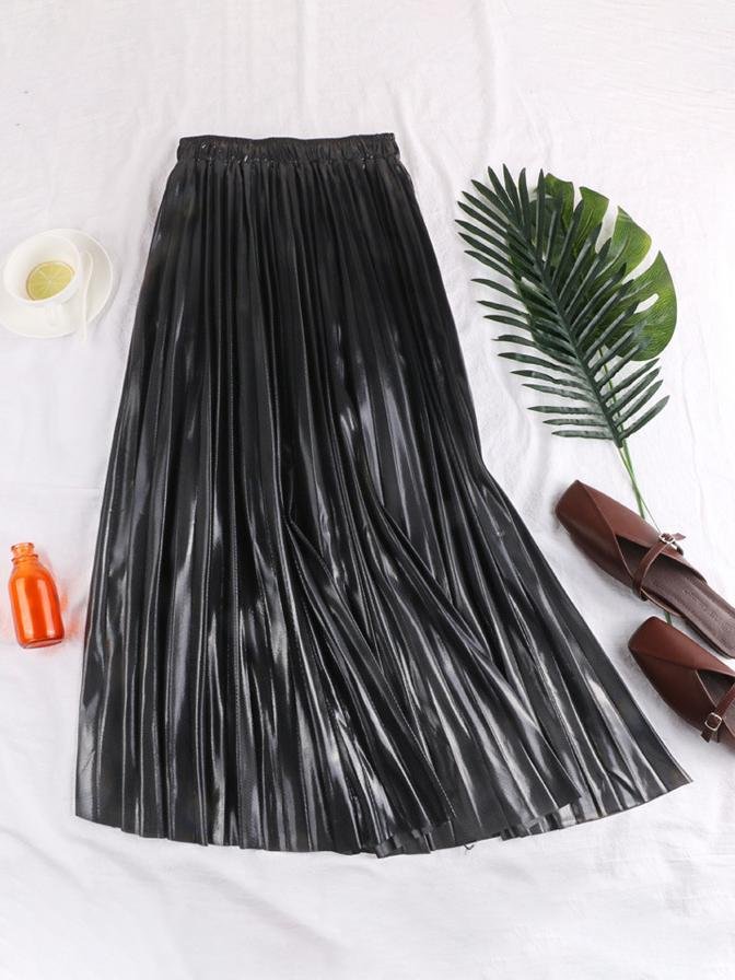 Metallic Reflective Fabric Midi Pleated Skirt - Skirt - INS | Online Fashion Free Shipping Clothing, Dresses, Tops, Shoes - 15/03/2021 - Black - Color_Black
