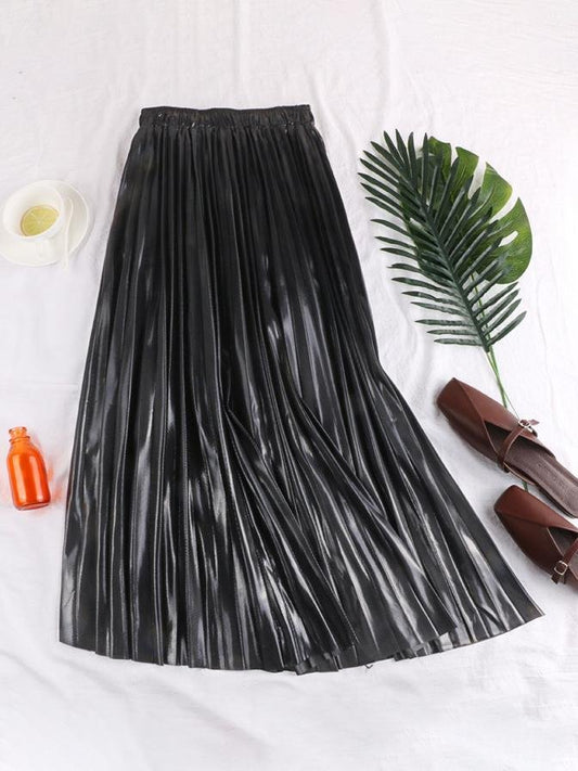 Metallic Reflective Fabric Midi Pleated Skirt - Skirt - INS | Online Fashion Free Shipping Clothing, Dresses, Tops, Shoes - 15/03/2021 - Black - Color_Black