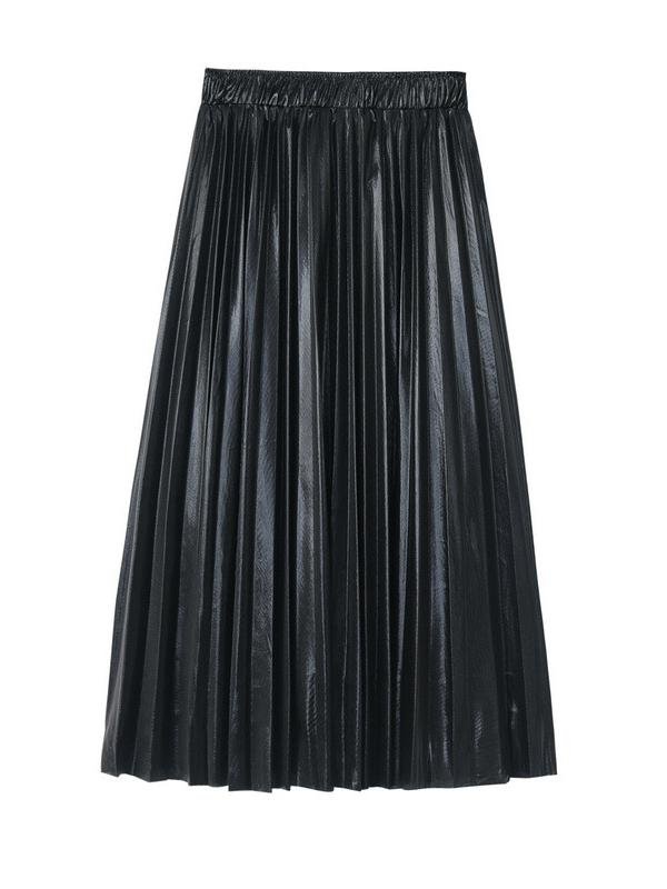 Metallic Reflective Fabric Midi Pleated Skirt - Skirt - INS | Online Fashion Free Shipping Clothing, Dresses, Tops, Shoes - 15/03/2021 - Black - Color_Black