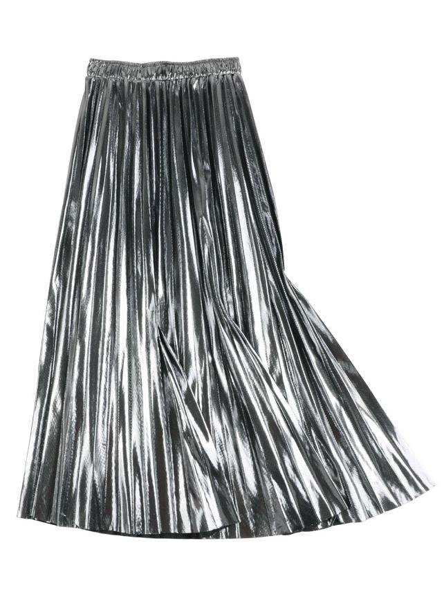 Metallic Reflective Fabric Midi Pleated Skirt - Skirt - INS | Online Fashion Free Shipping Clothing, Dresses, Tops, Shoes - 15/03/2021 - Black - Color_Black