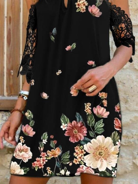Mid-Sleeve Printed Halterneck Off-the-shoulder Dress - Mini Dresses - INS | Online Fashion Free Shipping Clothing, Dresses, Tops, Shoes - 05/19/2021 - Category_Mini Dresses - Color_Black