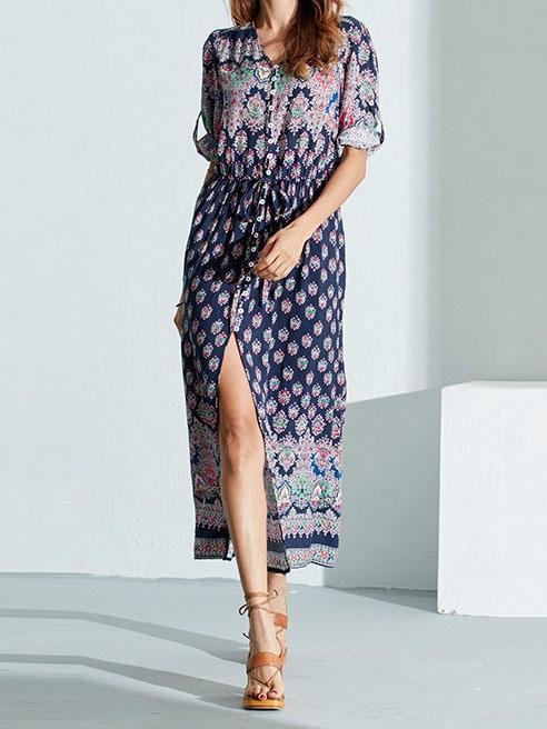 Mid-sleeve V-neck Bohemian Long Dress - Maxi Dresses - INS | Online Fashion Free Shipping Clothing, Dresses, Tops, Shoes - 07/08/2021 - 20-30 - color-green