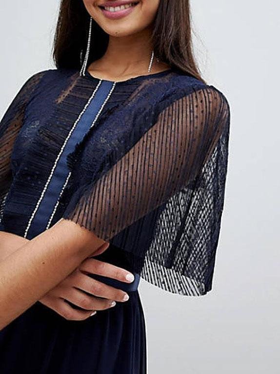 Mini Dobby Skater Mesh Dress With Embellished Trim - Maxi Dresses - INS | Online Fashion Free Shipping Clothing, Dresses, Tops, Shoes - 21/04/2021 - 2104V3 - Catagory_Mini Dresses