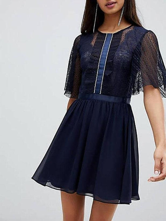 Mini Dobby Skater Mesh Dress With Embellished Trim - Maxi Dresses - INS | Online Fashion Free Shipping Clothing, Dresses, Tops, Shoes - 21/04/2021 - 2104V3 - Catagory_Mini Dresses