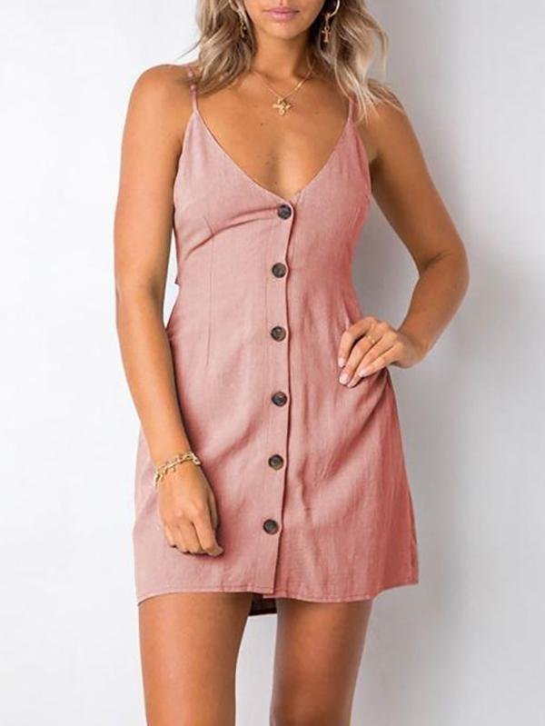 Mini Solid Color Buttoned Smocked Sundress - Dresses - INS | Online Fashion Free Shipping Clothing, Dresses, Tops, Shoes - 18/03/2021 - Casual - Color_Blue