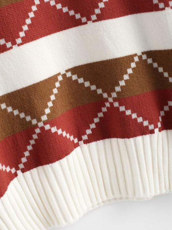 Mock Neck Colorblock Geo Graphic Sweater - Sweaters - INS | Online Fashion Free Shipping Clothing, Dresses, Tops, Shoes - 02/09/2021 - Casual - Color_Pink