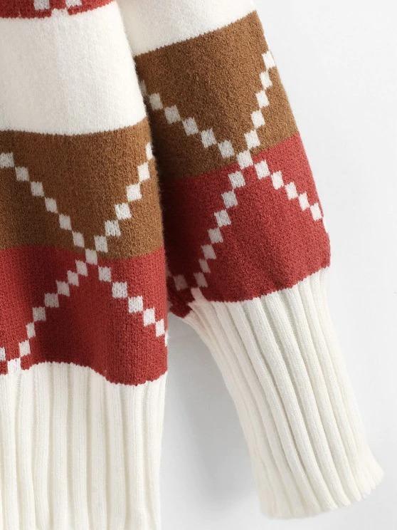 Mock Neck Colorblock Geo Graphic Sweater - Sweaters - INS | Online Fashion Free Shipping Clothing, Dresses, Tops, Shoes - 02/09/2021 - Casual - Color_Pink