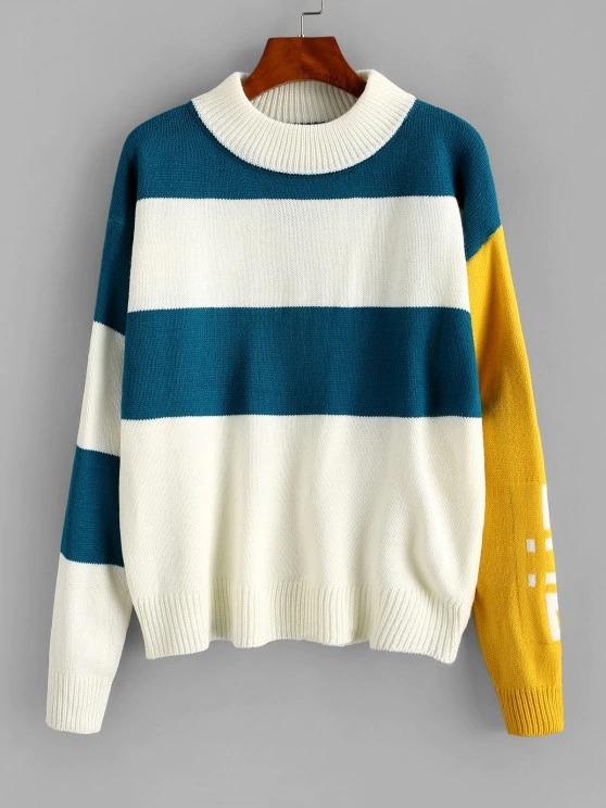 Mock Neck Colorblock Stripes Sweater - INS | Online Fashion Free Shipping Clothing, Dresses, Tops, Shoes