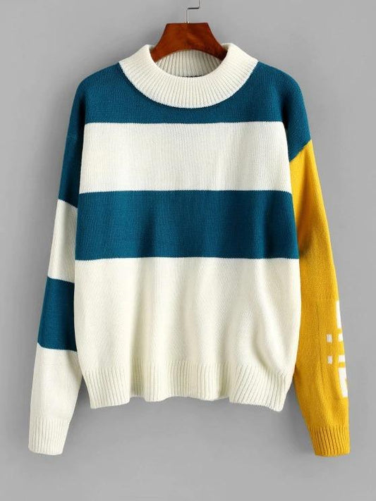Mock Neck Colorblock Stripes Sweater - INS | Online Fashion Free Shipping Clothing, Dresses, Tops, Shoes