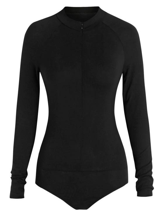 Mock Neck Half Zip Bodysuit - INS | Online Fashion Free Shipping Clothing, Dresses, Tops, Shoes