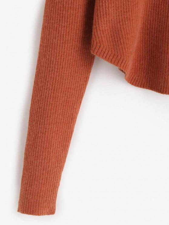 Mock Neck Ribbed Curved Hem Sweater - INS | Online Fashion Free Shipping Clothing, Dresses, Tops, Shoes