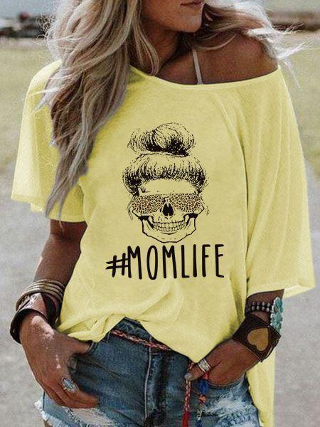 MOMLIFE Letter Print Round Neck Short-sleeved T-shirt - T-shirts - INS | Online Fashion Free Shipping Clothing, Dresses, Tops, Shoes - 09/07/2021 - 10-20 - color-blue