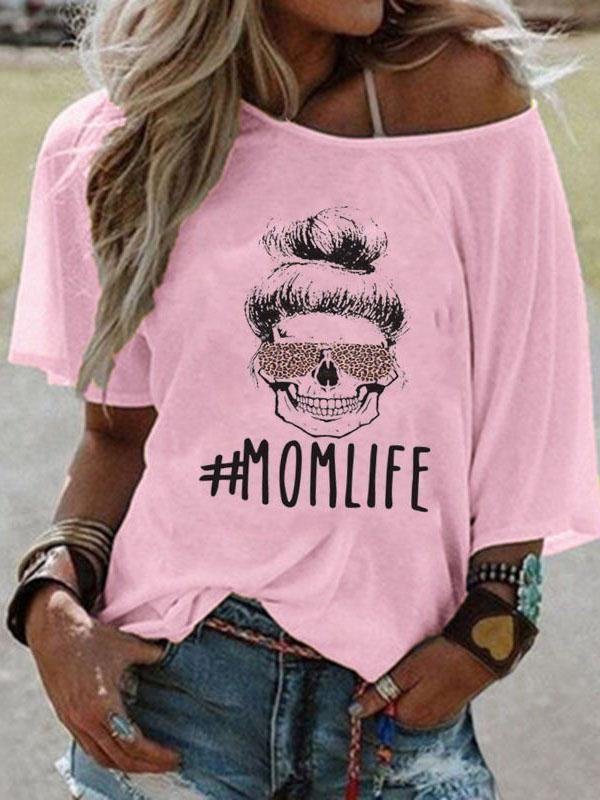 MOMLIFE Letter Print Round Neck Short-sleeved T-shirt - T-shirts - INS | Online Fashion Free Shipping Clothing, Dresses, Tops, Shoes - 09/07/2021 - 10-20 - color-blue