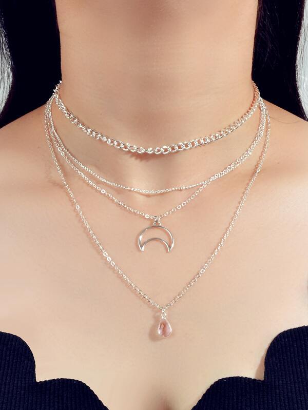 Moon Charm Layered Necklace - INS | Online Fashion Free Shipping Clothing, Dresses, Tops, Shoes
