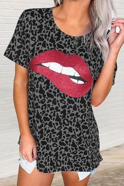 Muliticolor Lips Leopard Print T-Shirt - Mx T-shirts - INS | Online Fashion Free Shipping Clothing, Dresses, Tops, Shoes - GMC-Mx-T-shirts - Mx T-shirts - New t-shirts