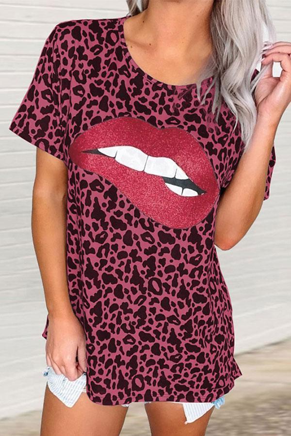 Muliticolor Lips Leopard Print T-Shirt - Mx T-shirts - INS | Online Fashion Free Shipping Clothing, Dresses, Tops, Shoes - GMC-Mx-T-shirts - Mx T-shirts - New t-shirts