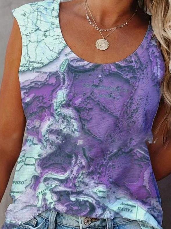 Multicolor Abstract Print Loose Round Neck Tank Tops - Tank Tops - INS | Online Fashion Free Shipping Clothing, Dresses, Tops, Shoes - 08/06/2021 - Category_Tank Tops - Color_Gray