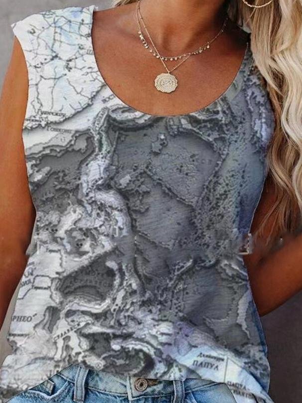 Multicolor Abstract Print Loose Round Neck Tank Tops - Tank Tops - INS | Online Fashion Free Shipping Clothing, Dresses, Tops, Shoes - 08/06/2021 - Category_Tank Tops - Color_Gray