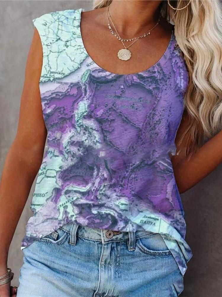 Multicolor Abstract Print Loose Round Neck Tank Tops - Tank Tops - INS | Online Fashion Free Shipping Clothing, Dresses, Tops, Shoes - 08/06/2021 - Category_Tank Tops - Color_Gray
