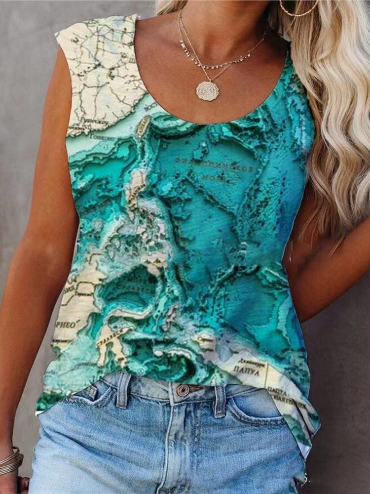 Multicolor Abstract Print Loose Round Neck Tank Tops - Tank Tops - INS | Online Fashion Free Shipping Clothing, Dresses, Tops, Shoes - 08/06/2021 - Category_Tank Tops - Color_Gray