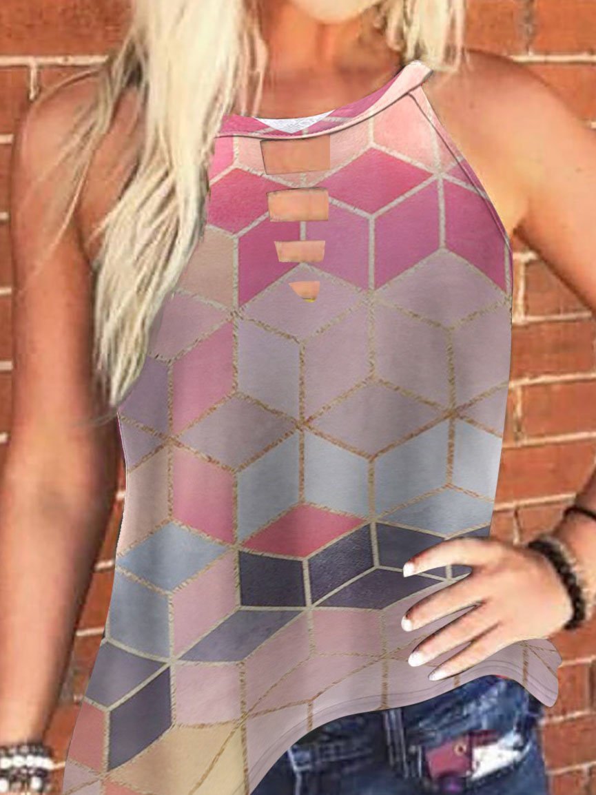 Multicolor Graphic Print Crew Neck Tank Tops - Tanks - INS | Online Fashion Free Shipping Clothing, Dresses, Tops, Shoes - 03/06/2021 - Category_Tanks - Color_Blue