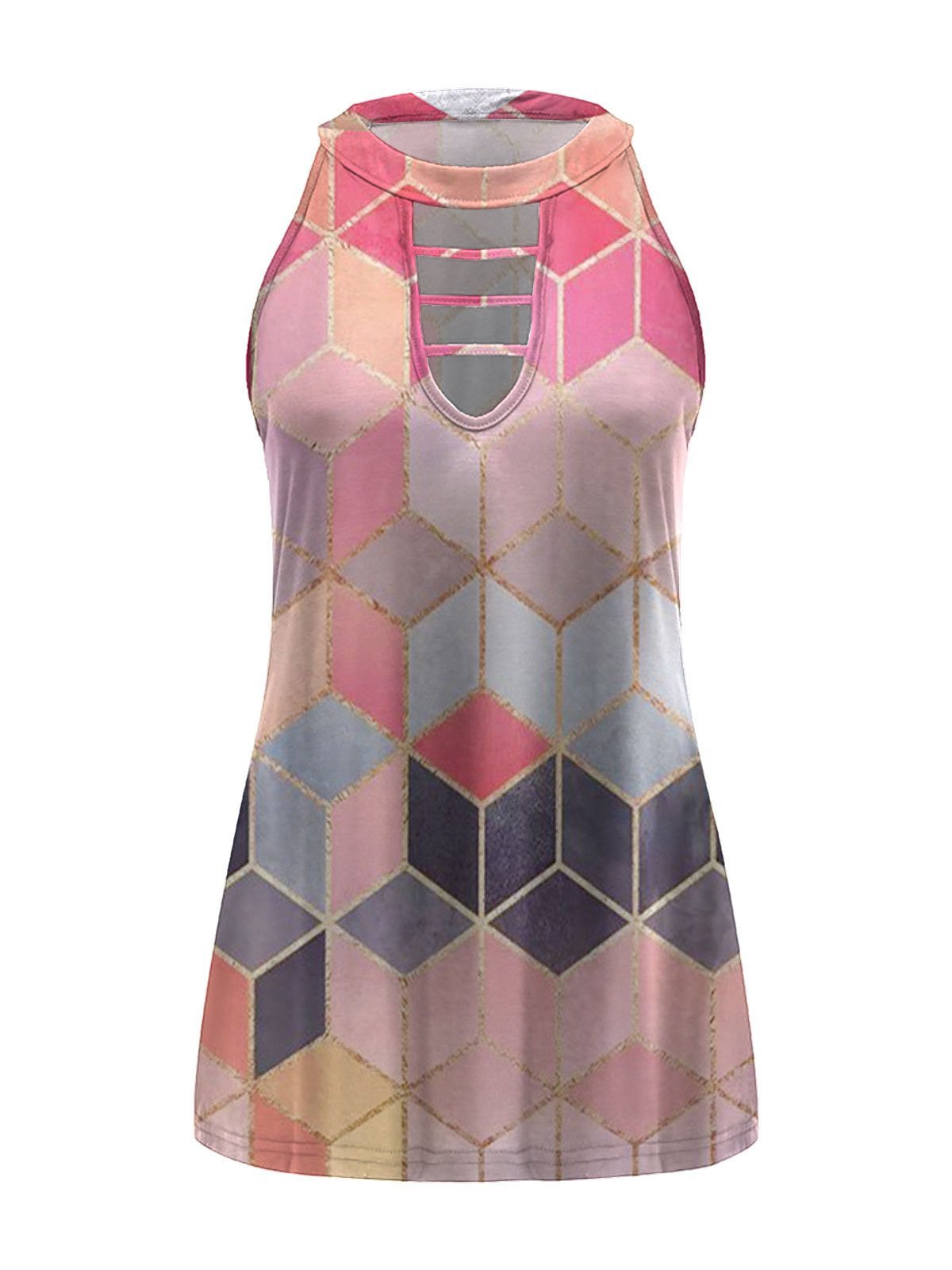 Multicolor Graphic Print Crew Neck Tank Tops - Tanks - INS | Online Fashion Free Shipping Clothing, Dresses, Tops, Shoes - 03/06/2021 - Category_Tanks - Color_Blue