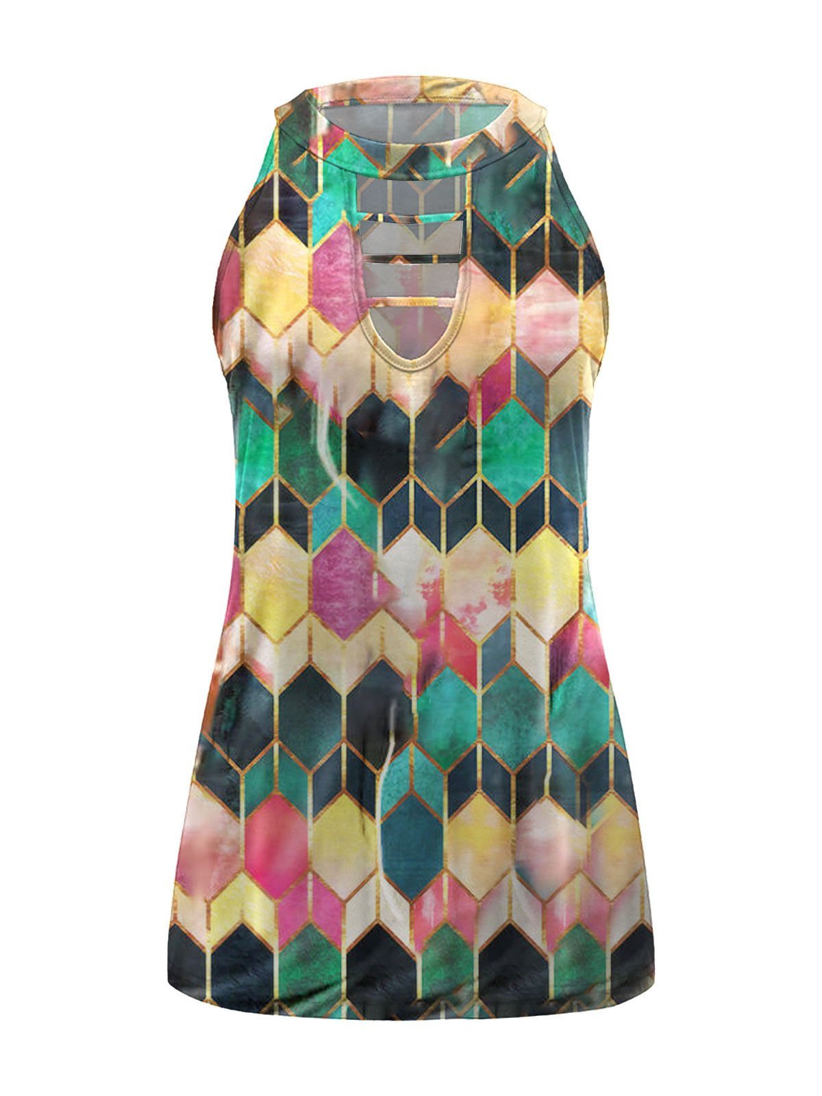 Multicolor Graphic Print Crew Neck Tank Tops - Tanks - INS | Online Fashion Free Shipping Clothing, Dresses, Tops, Shoes - 03/06/2021 - Category_Tanks - Color_Blue