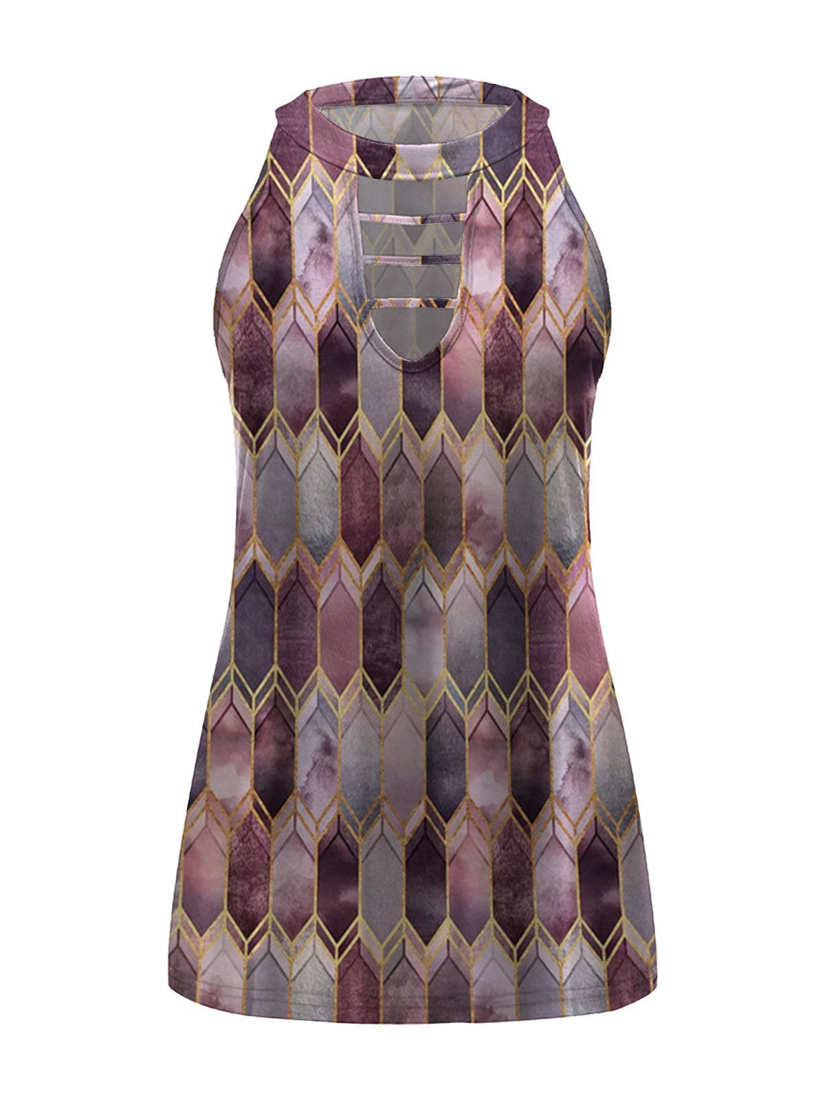 Multicolor Graphic Print Crew Neck Tank Tops - Tanks - INS | Online Fashion Free Shipping Clothing, Dresses, Tops, Shoes - 03/06/2021 - Category_Tanks - Color_Blue