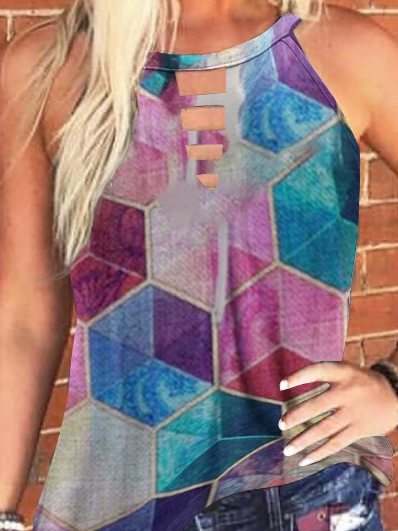 Multicolor Graphic Print Crew Neck Tank Tops - Tanks - INS | Online Fashion Free Shipping Clothing, Dresses, Tops, Shoes - 03/06/2021 - Category_Tanks - Color_Blue