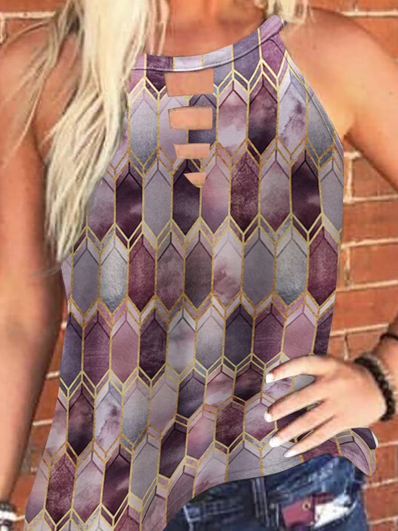 Multicolor Graphic Print Crew Neck Tank Tops - Tanks - INS | Online Fashion Free Shipping Clothing, Dresses, Tops, Shoes - 03/06/2021 - Category_Tanks - Color_Blue