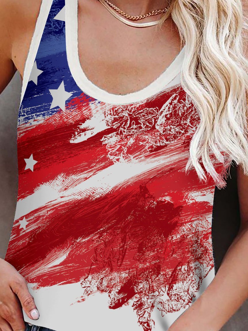 Multicolor Printed Crew Neck Tank Top - Tanks - INS | Online Fashion Free Shipping Clothing, Dresses, Tops, Shoes - 01/06/2021 - Category_Tanks - Color_Blue