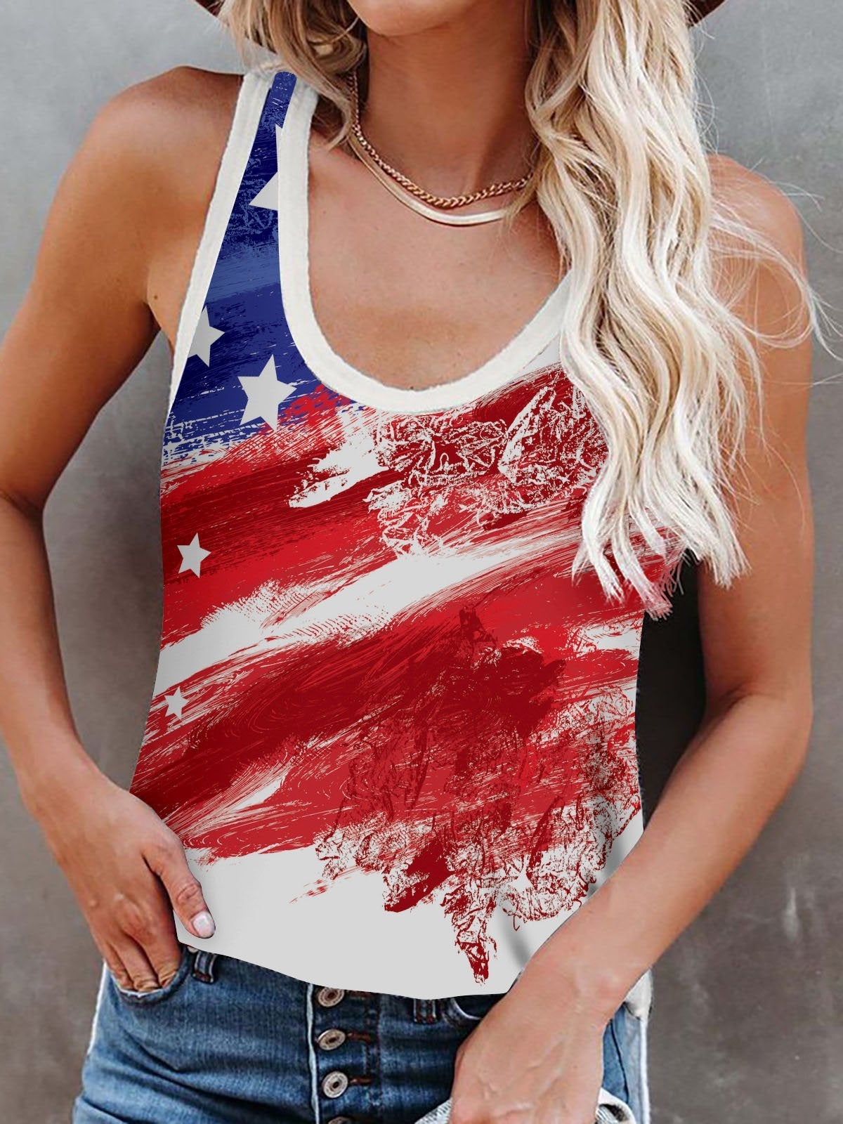 Multicolor Printed Crew Neck Tank Top - Tanks - INS | Online Fashion Free Shipping Clothing, Dresses, Tops, Shoes - 01/06/2021 - Category_Tanks - Color_Blue