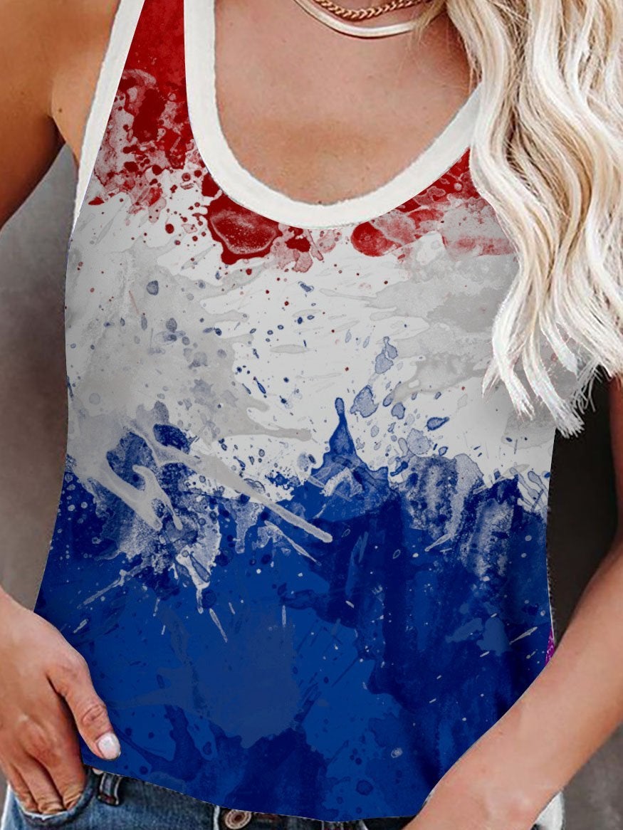 Multicolor Printed Crew Neck Tank Top - Tanks - INS | Online Fashion Free Shipping Clothing, Dresses, Tops, Shoes - 01/06/2021 - Category_Tanks - Color_Blue